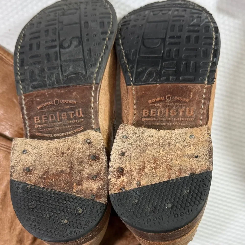 Bed Stu Benchmade Tan Knee-High Lace—Up Back Leather Boots size 8